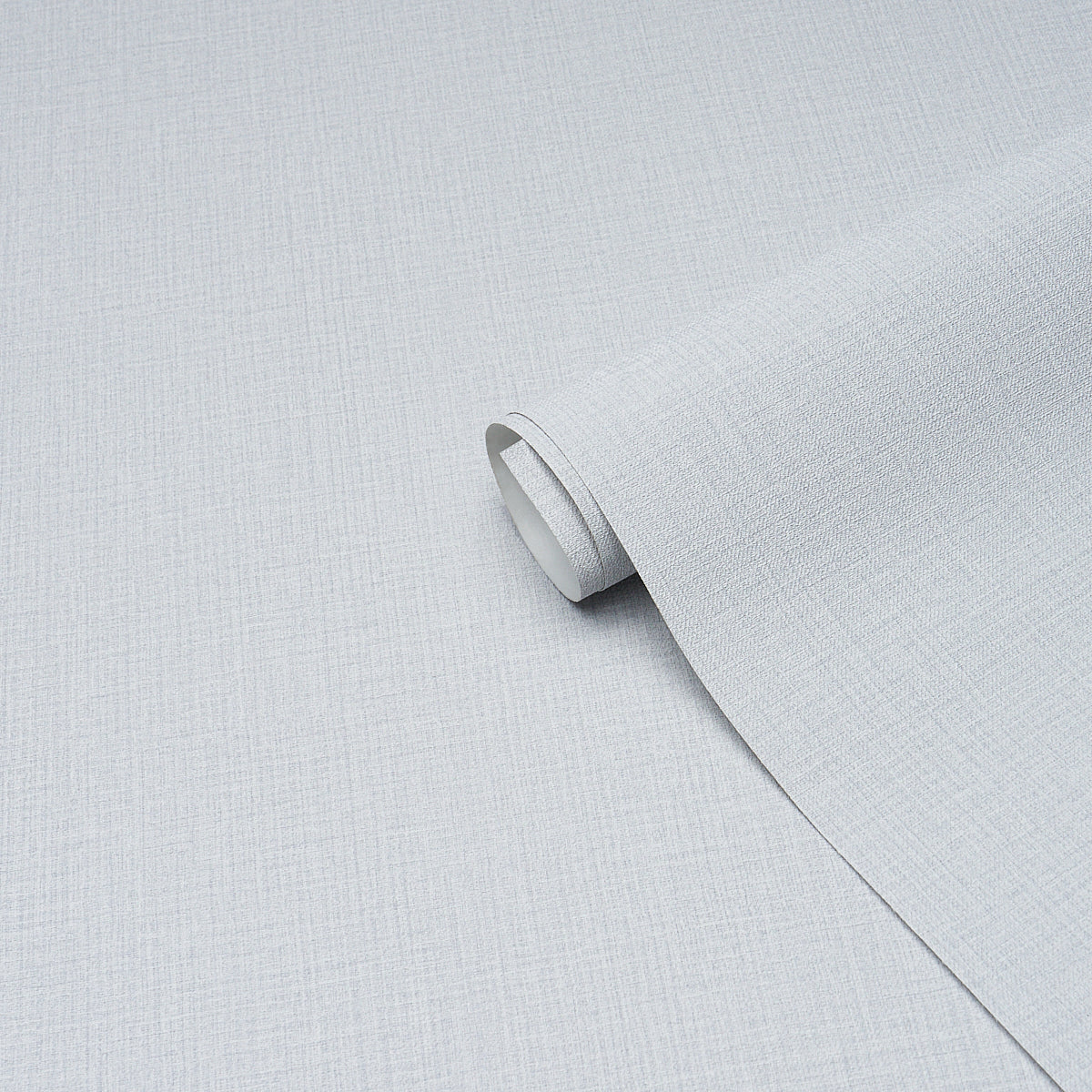 Light gray linen-vinyl chambray roll with a linen-like weave, partially unrolled.
