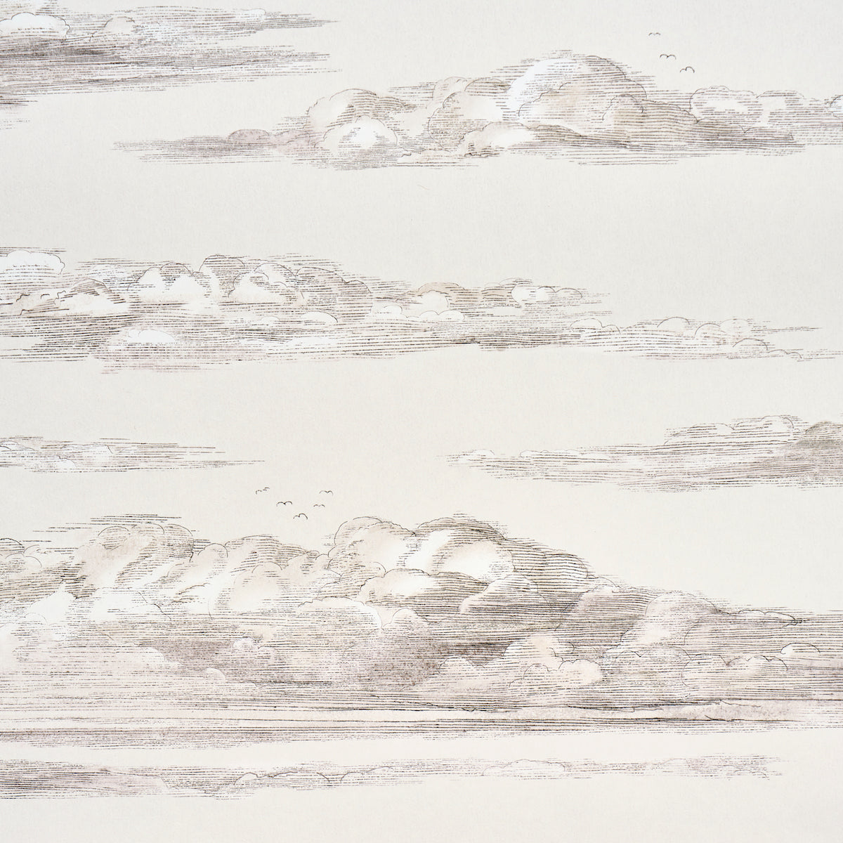 Beige-gray cloud sketch pattern on light background; airy, parchment-like wallpaper or fabric decor