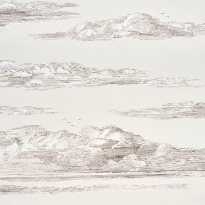 Beige-gray cloud sketch pattern on light background; airy, parchment-like wallpaper or fabric decor