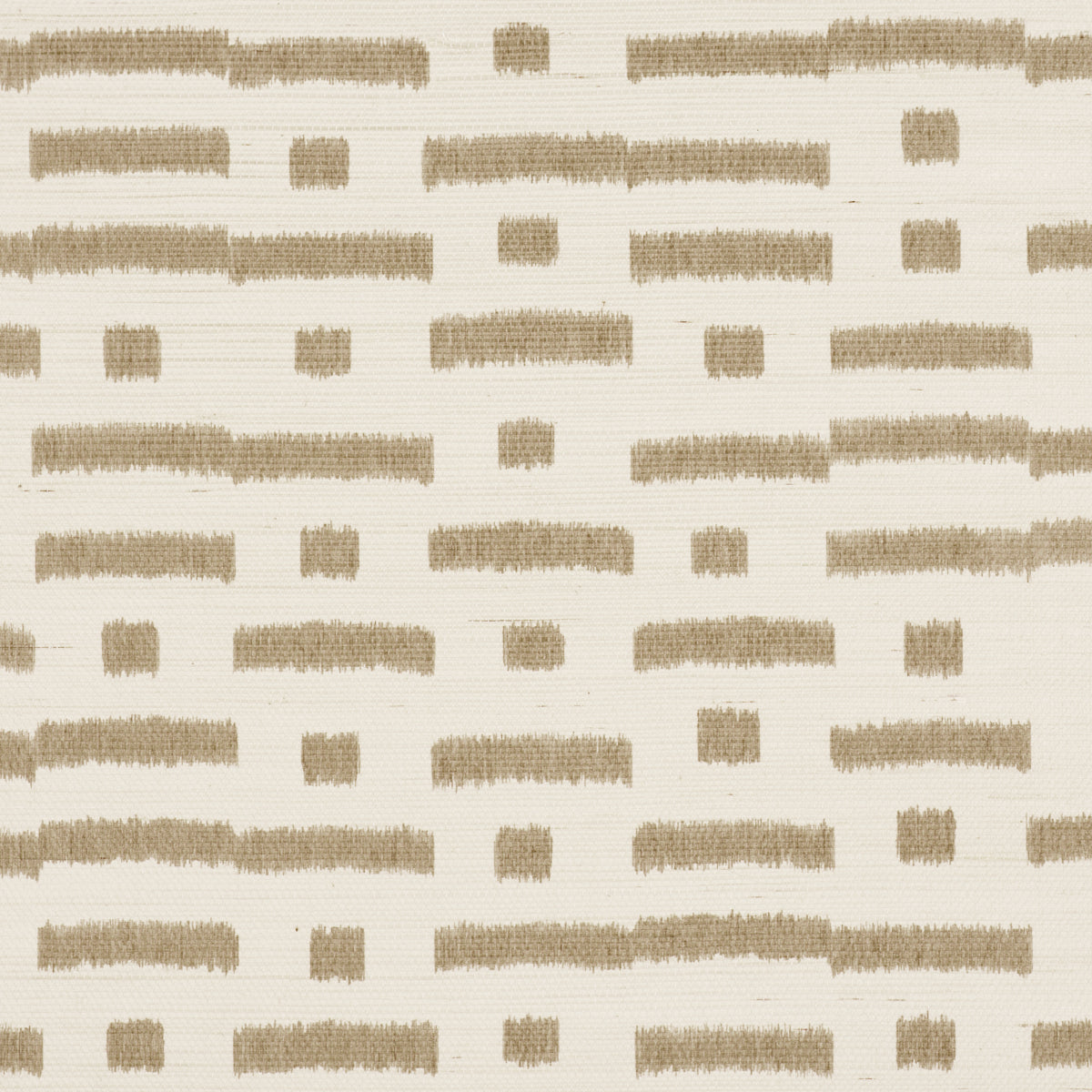 Taupe Abstract Ikat Sisal wallpaper — subtle broken‑stripe ikat pattern in neutral beige‑taupe tones for modern interiors.