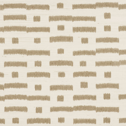 Taupe Abstract Ikat Sisal wallpaper — subtle broken‑stripe ikat pattern in neutral beige‑taupe tones for modern interiors.