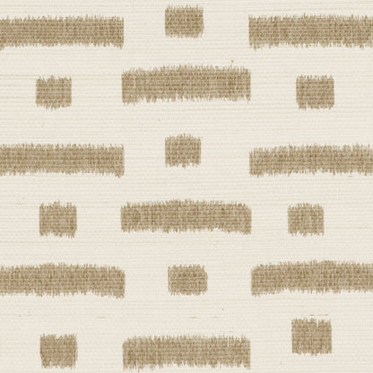 Taupe Abstract Ikat Sisal wallpaper — subtle broken‑stripe ikat pattern in neutral beige‑taupe tones for modern interiors.