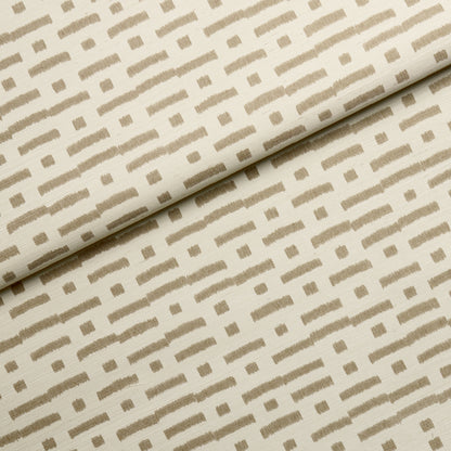 Taupe Abstract Ikat Sisal wallpaper — subtle broken‑stripe ikat pattern in neutral beige‑taupe tones for modern interiors.