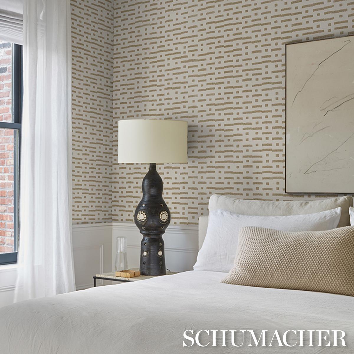 Taupe Abstract Ikat Sisal wallpaper — subtle broken‑stripe ikat pattern in neutral beige‑taupe tones for modern interiors.