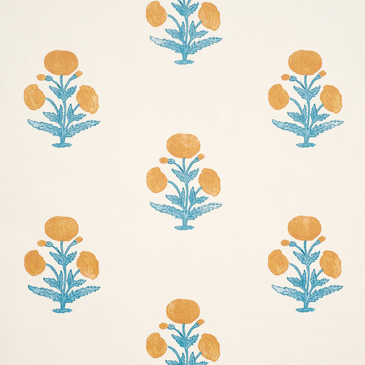 SCHUMACHER  PERENNIAL FAVORITES POPPY PRINT   MUSTARD , SKY   - 5017981