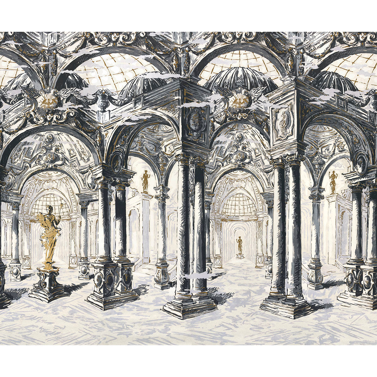 SCHUMACHER  BACKDROP PALAZZO 4 PANEL SET   Antique Blue   - 5018110