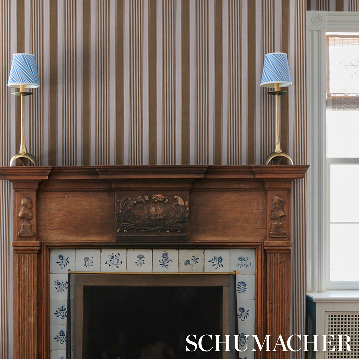 SCHUMACHER  STRIPED WALLCOVERINGS SUMMERVILLE STRIPE   Umber   - 5018142