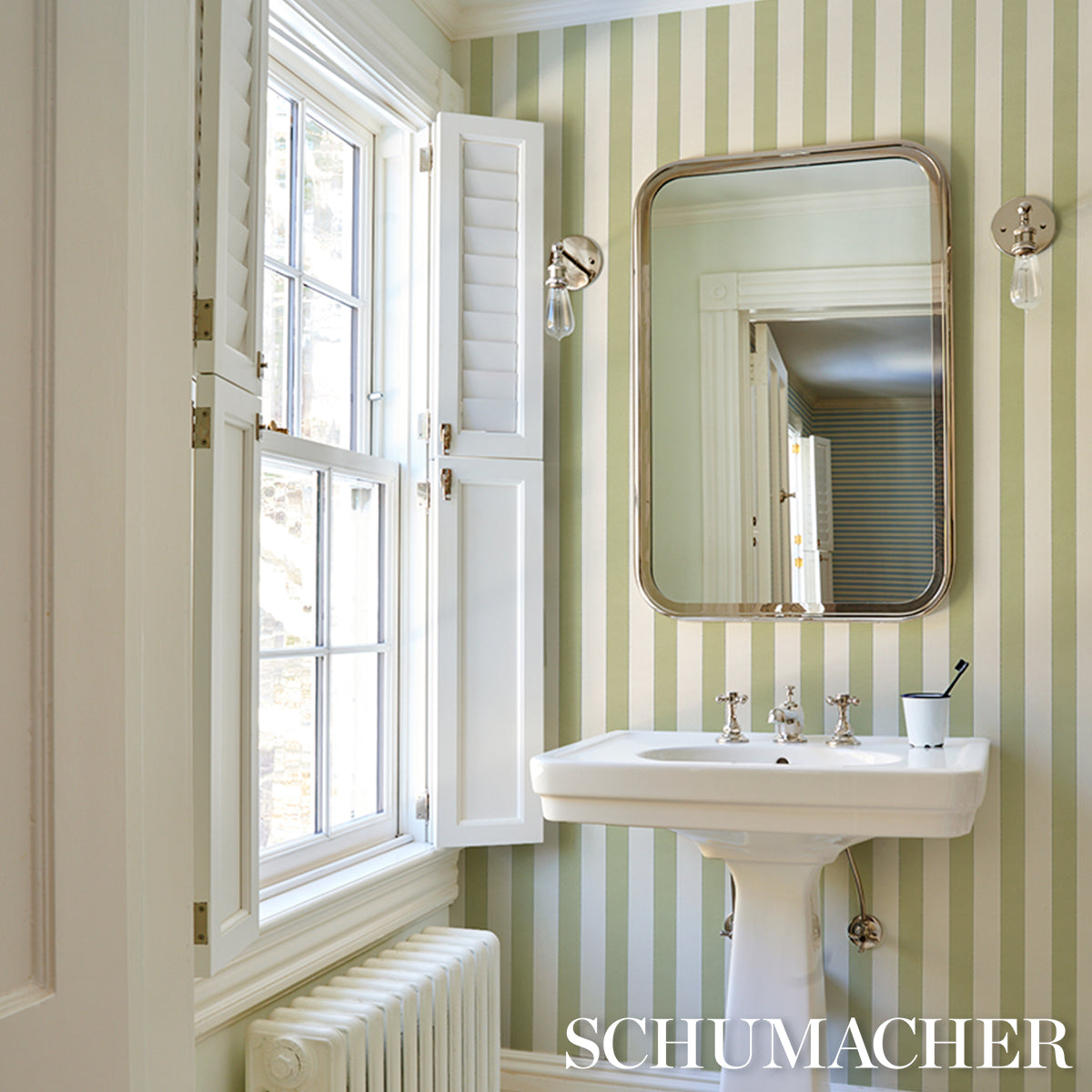 SCHUMACHER  STRIPED WALLCOVERINGS LOUISE STRIPE   Leaf   - 5018154
