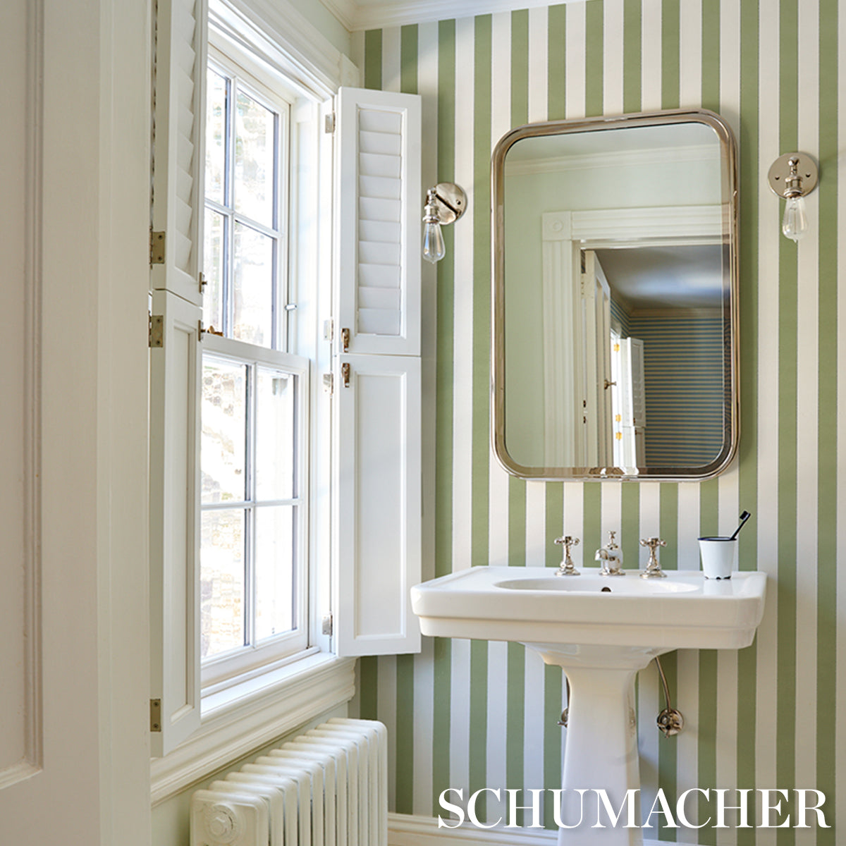 SCHUMACHER  STRIPED WALLCOVERINGS LOUISE STRIPE   Moss   - 5018155
