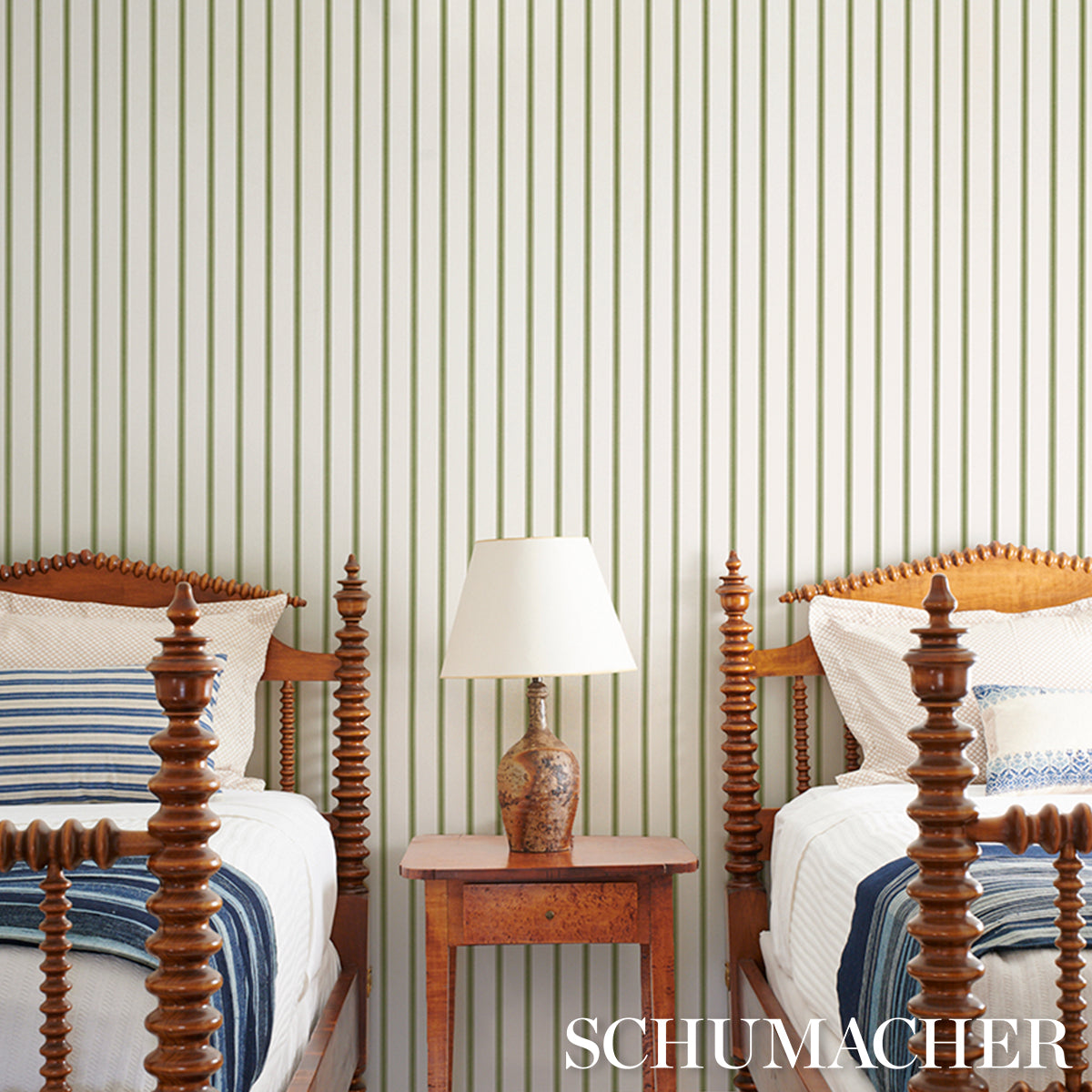 SCHUMACHER  STRIPED WALLCOVERINGS WESTERLY STRIPE   Moss   - 5018165