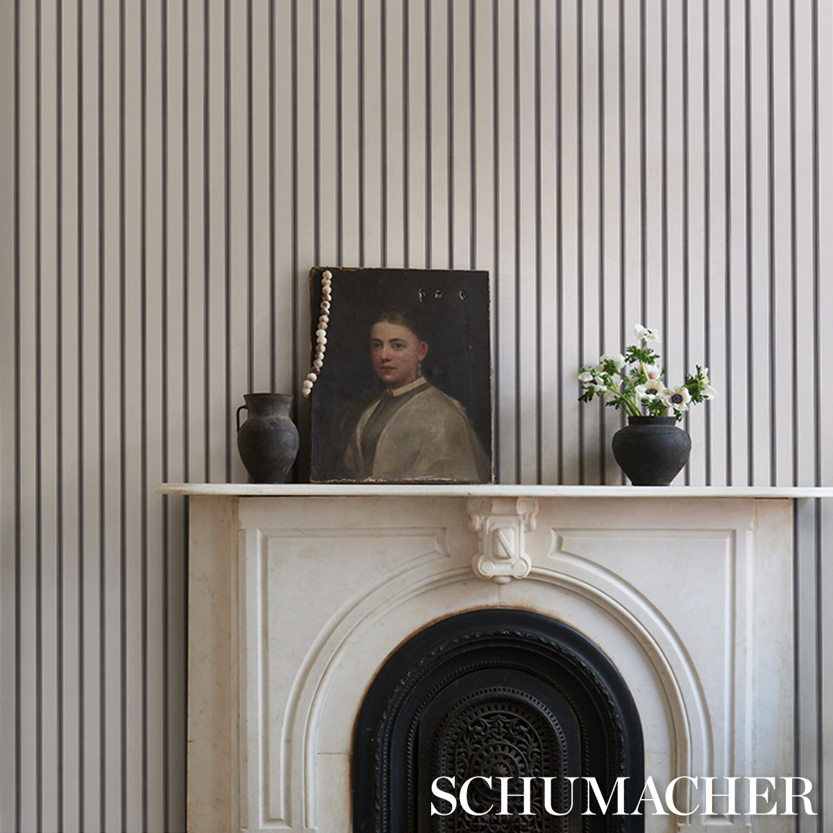 SCHUMACHER  STRIPED WALLCOVERINGS WESTERLY STRIPE   Charcoal   - 5018166