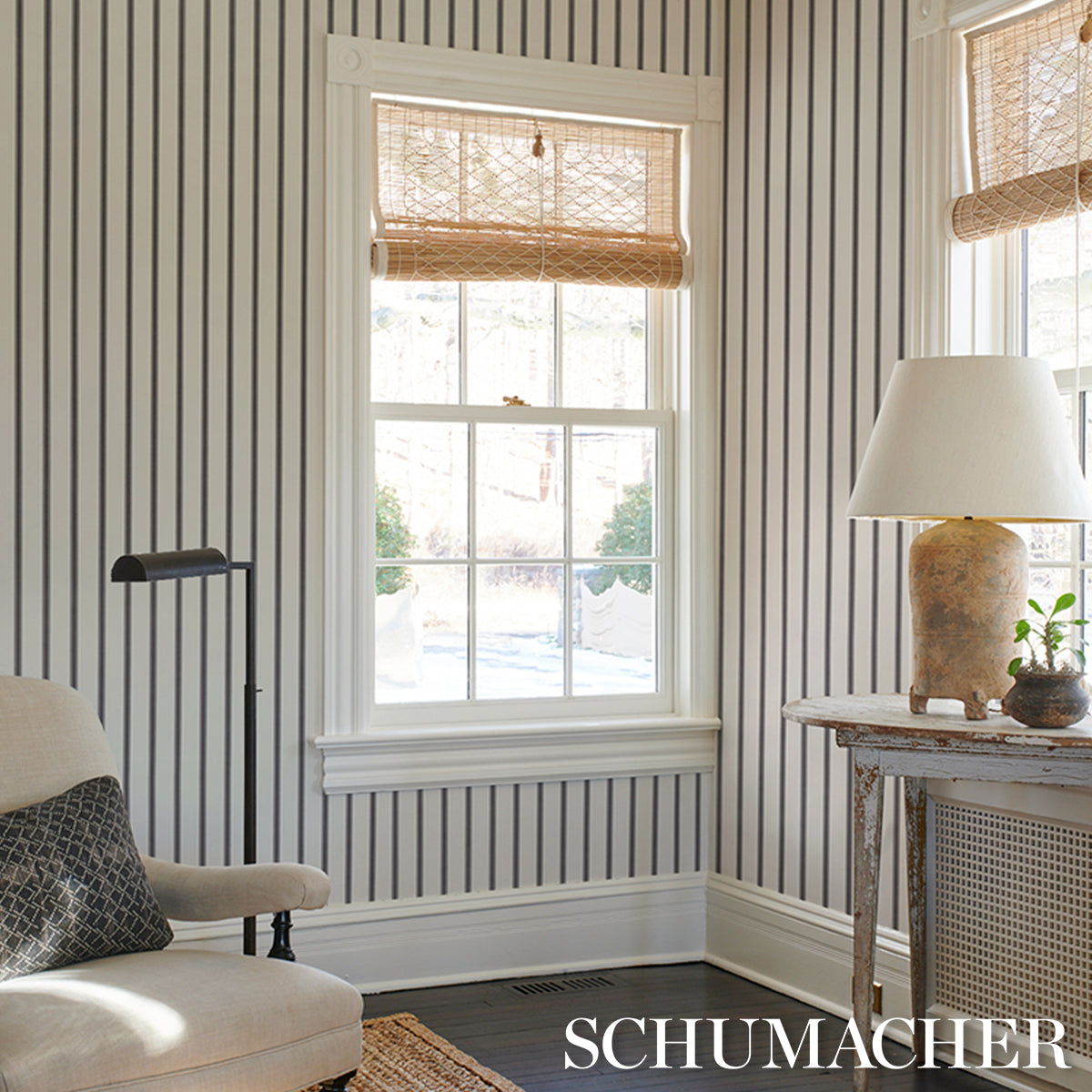 SCHUMACHER  STRIPED WALLCOVERINGS WESTERLY STRIPE   Charcoal   - 5018166