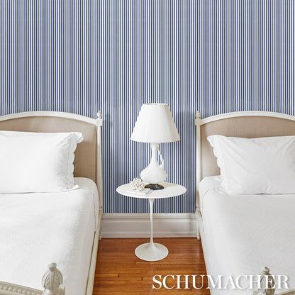 SCHUMACHER  STRIPED WALLCOVERINGS MATHIS TICKING STRIPE   Indigo   - 5018202