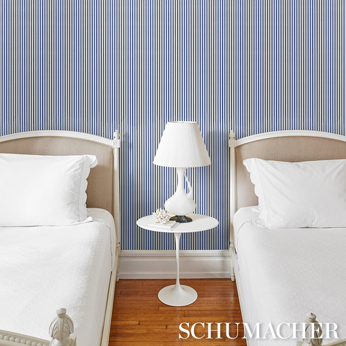 SCHUMACHER  STRIPED WALLCOVERINGS MATHIS TICKING STRIPE   Indigo   - 5018202