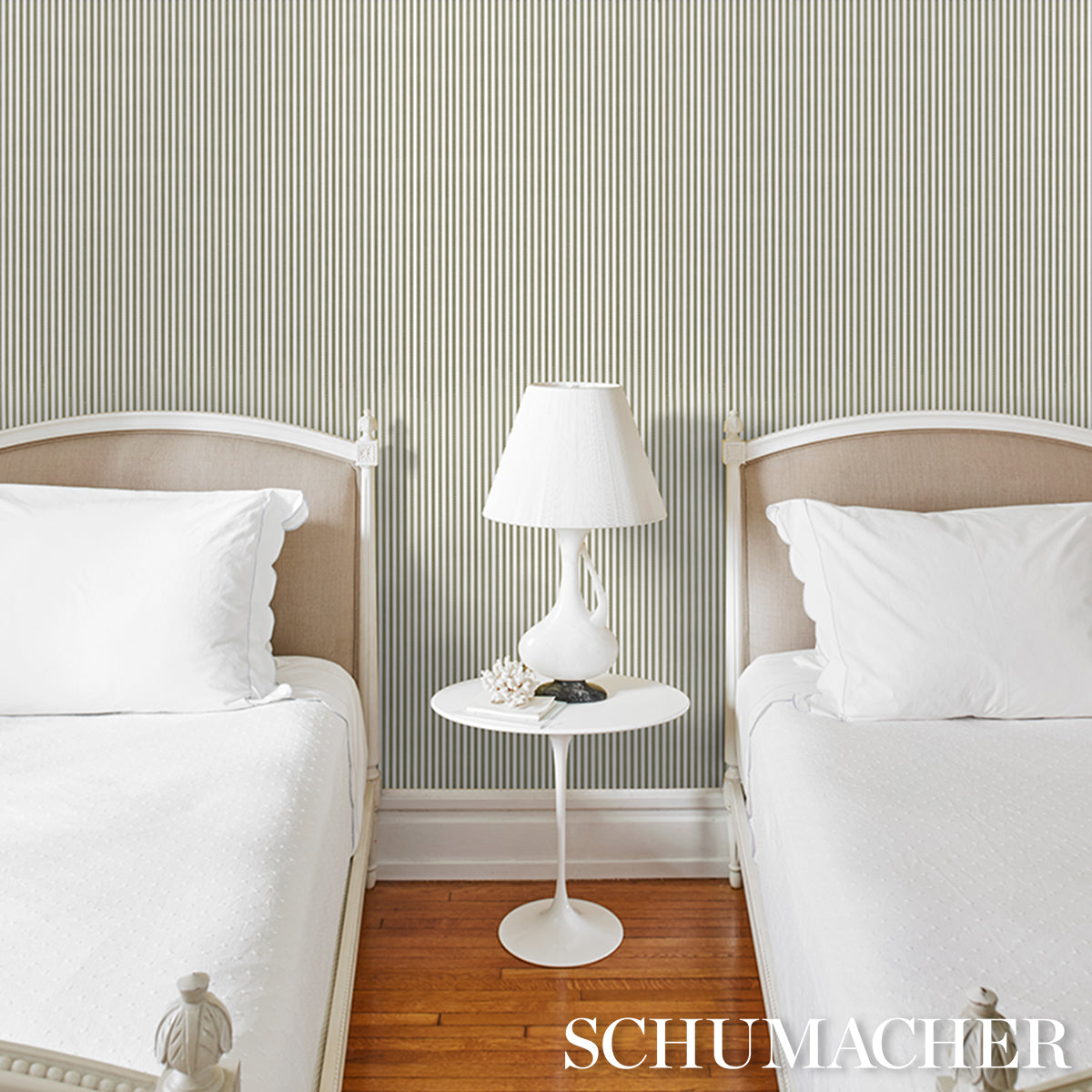 SCHUMACHER  STRIPED WALLCOVERINGS MATHIS TICKING STRIPE   Leaf   - 5018203