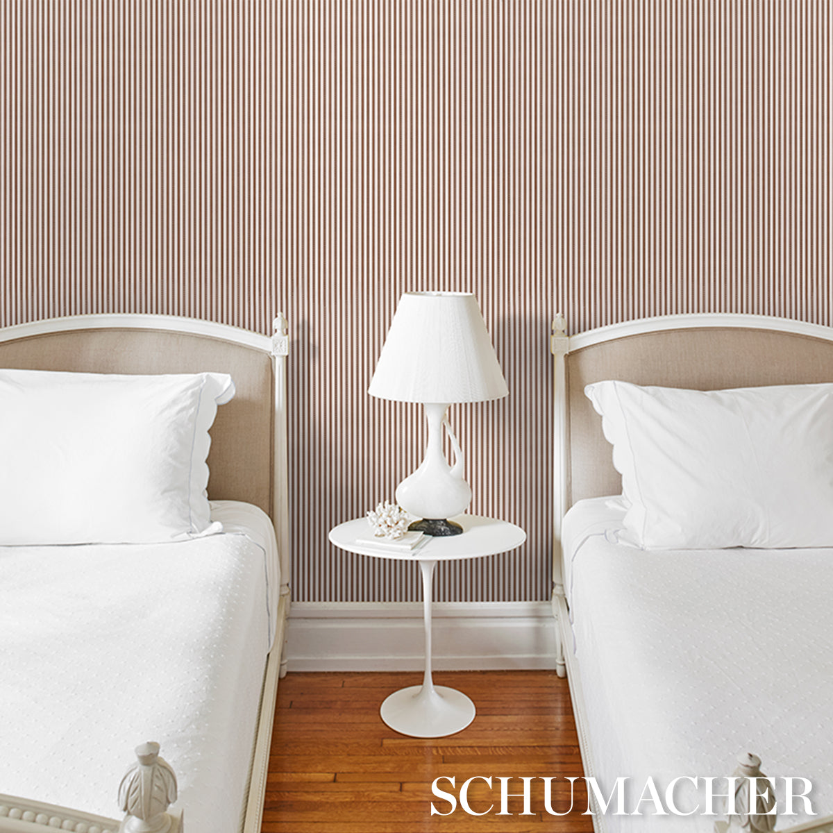 SCHUMACHER  STRIPED WALLCOVERINGS MATHIS TICKING STRIPE   Umber   - 5018205