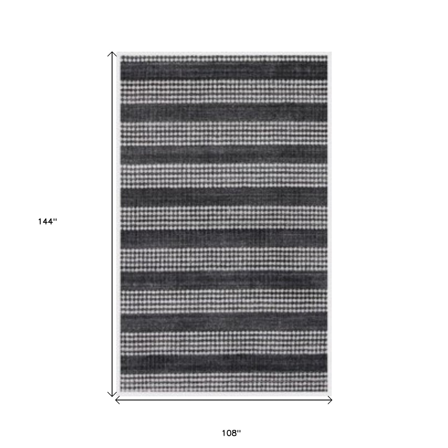 9' X 12' Black And White Striped Hand Loomed Area Rug