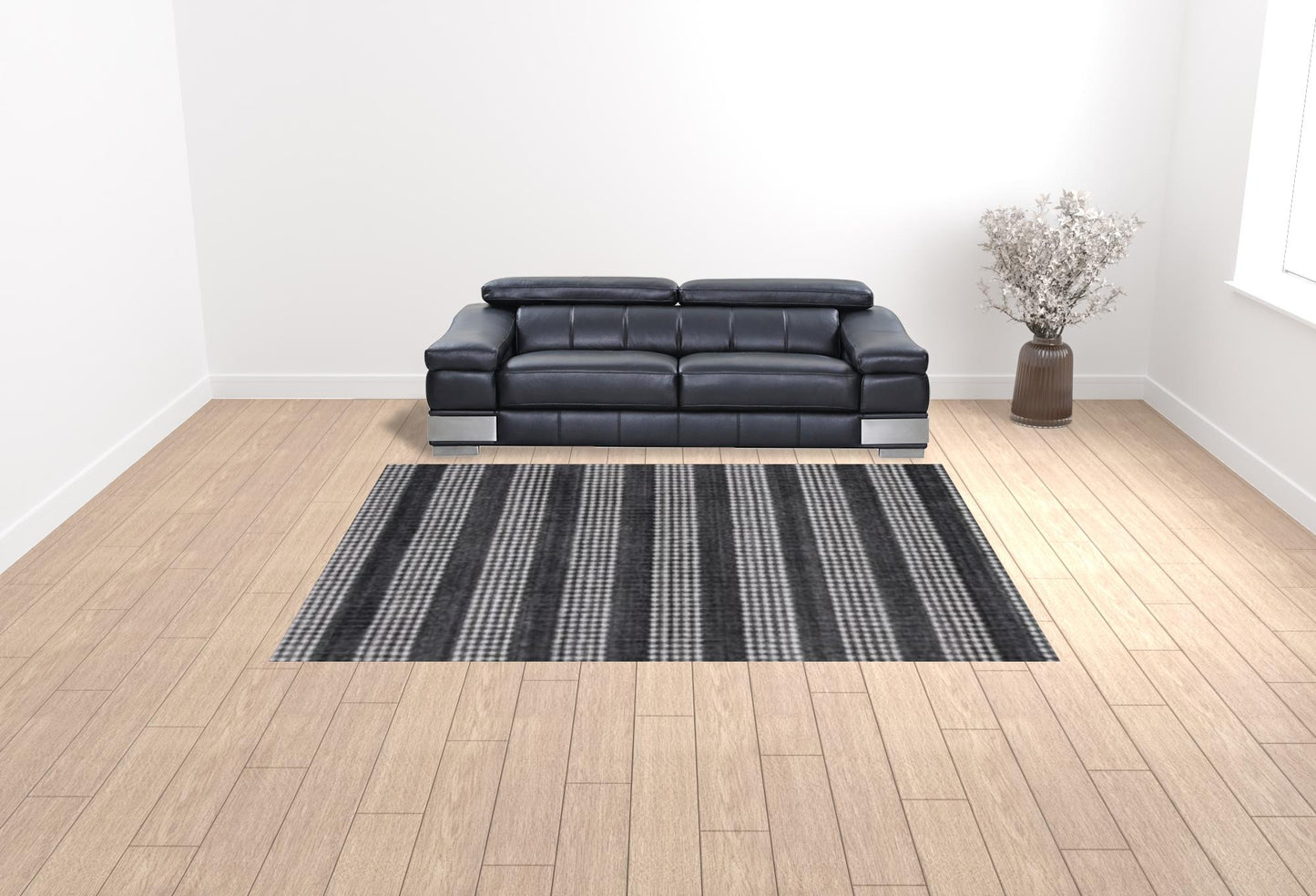 9' X 12' Black And White Striped Hand Loomed Area Rug