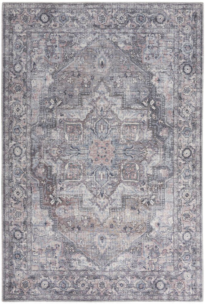6' X 9' Grey Medallion Distressed Washable Area Rug