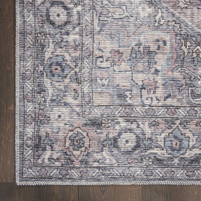 6' X 9' Grey Medallion Distressed Washable Area Rug