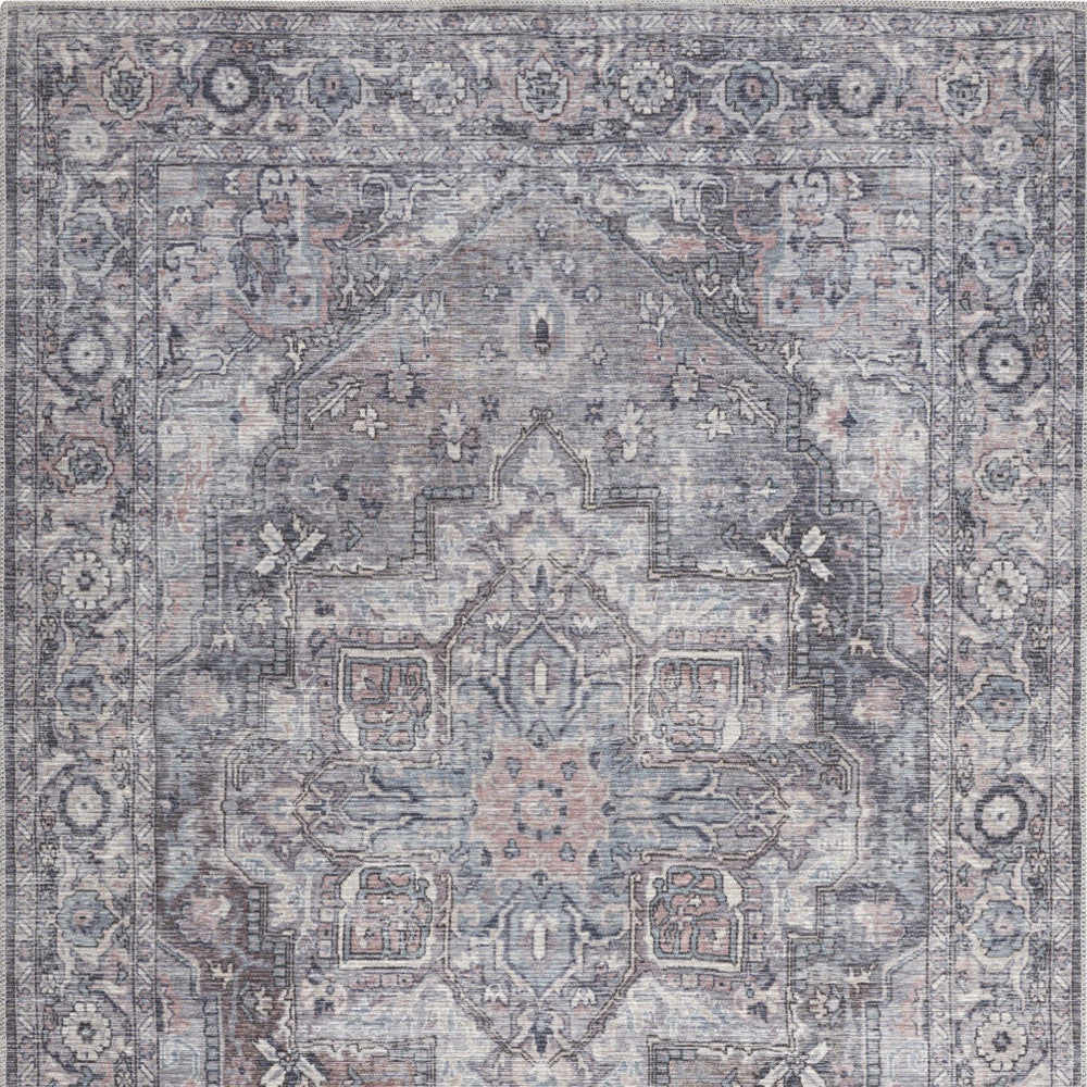 6' X 9' Grey Medallion Distressed Washable Area Rug