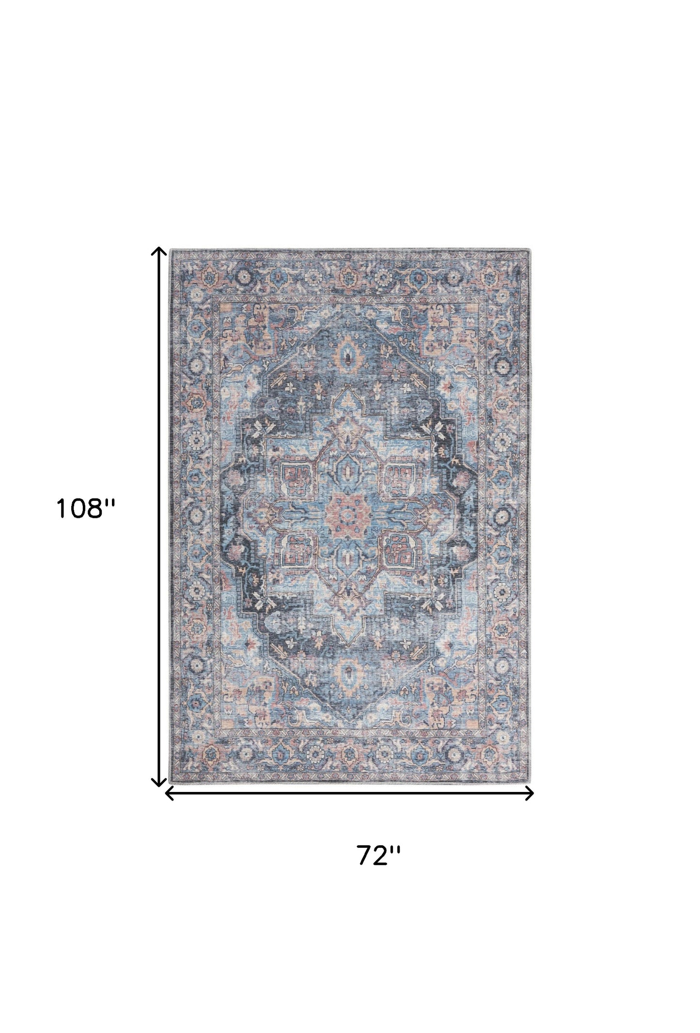 6' X 9' Light Blue And Orange Medallion Distressed Washable Area Rug