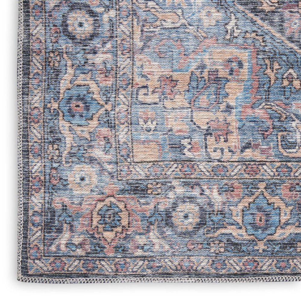 6' X 9' Light Blue And Orange Medallion Distressed Washable Area Rug