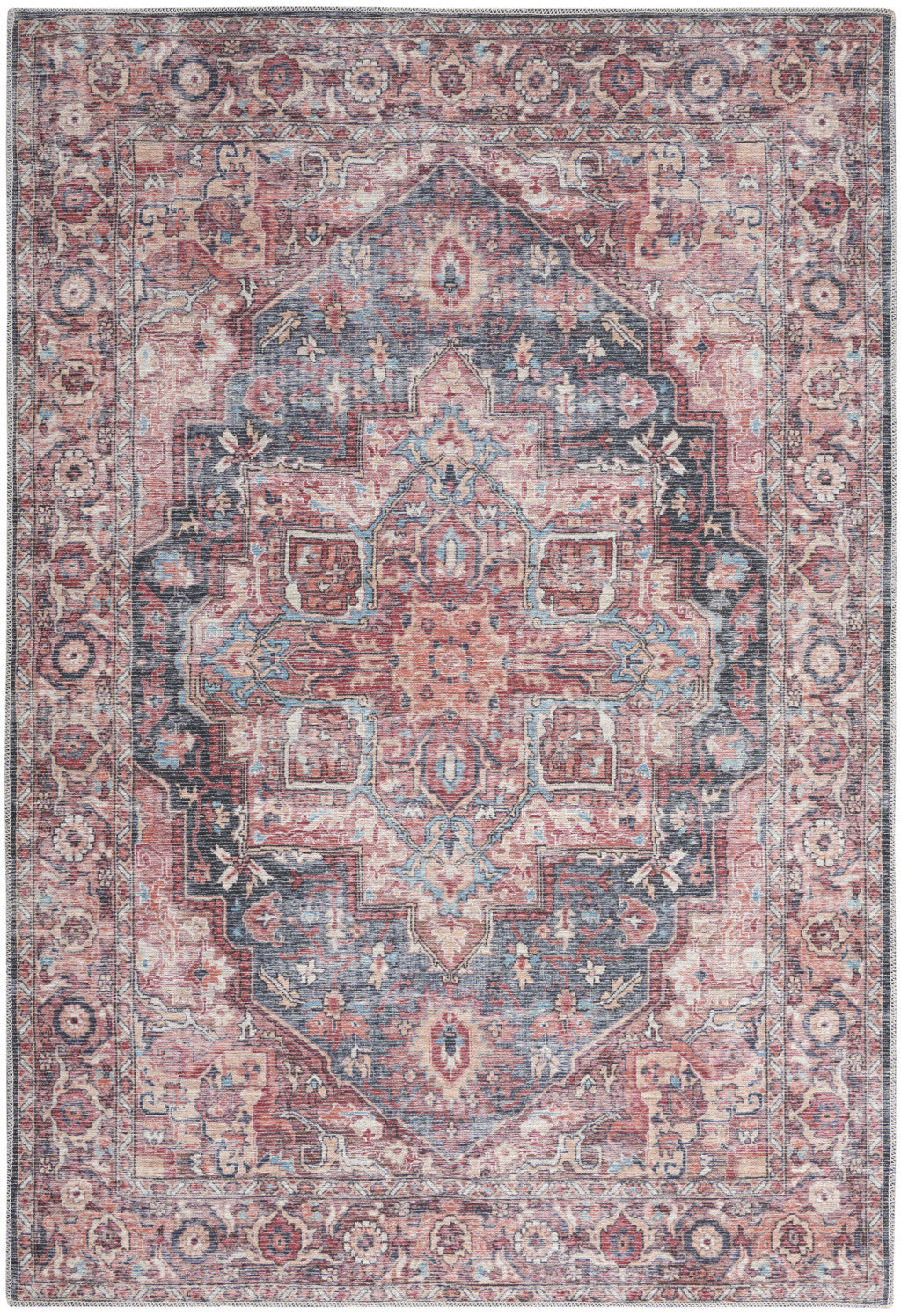 6' X 9' Multicolor Medallion Distressed Washable Area Rug