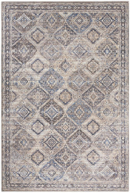 6' X 9' Ivory And Latte Medallion Distressed Washable Area Rug