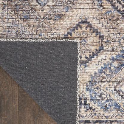 6' X 9' Ivory And Latte Medallion Distressed Washable Area Rug