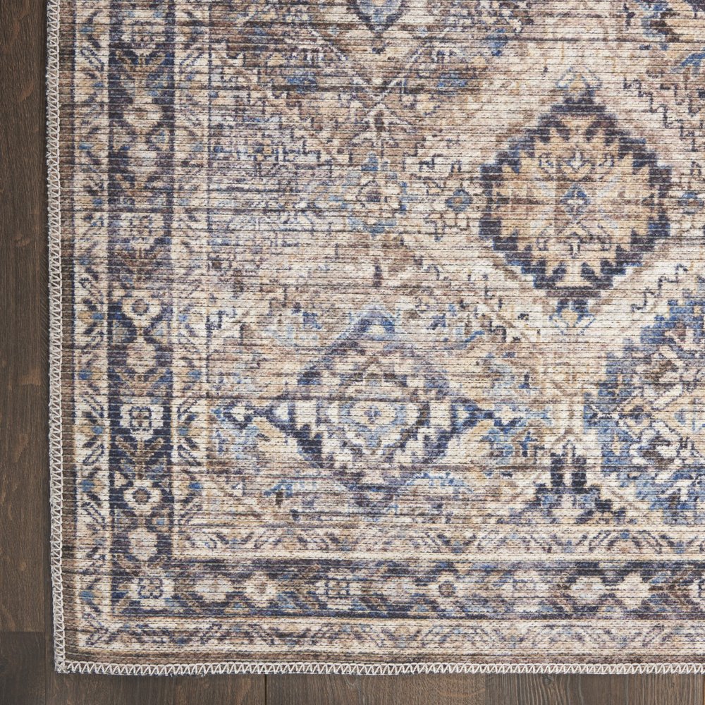 6' X 9' Ivory And Latte Medallion Distressed Washable Area Rug