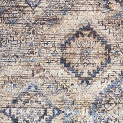 6' X 9' Ivory And Latte Medallion Distressed Washable Area Rug