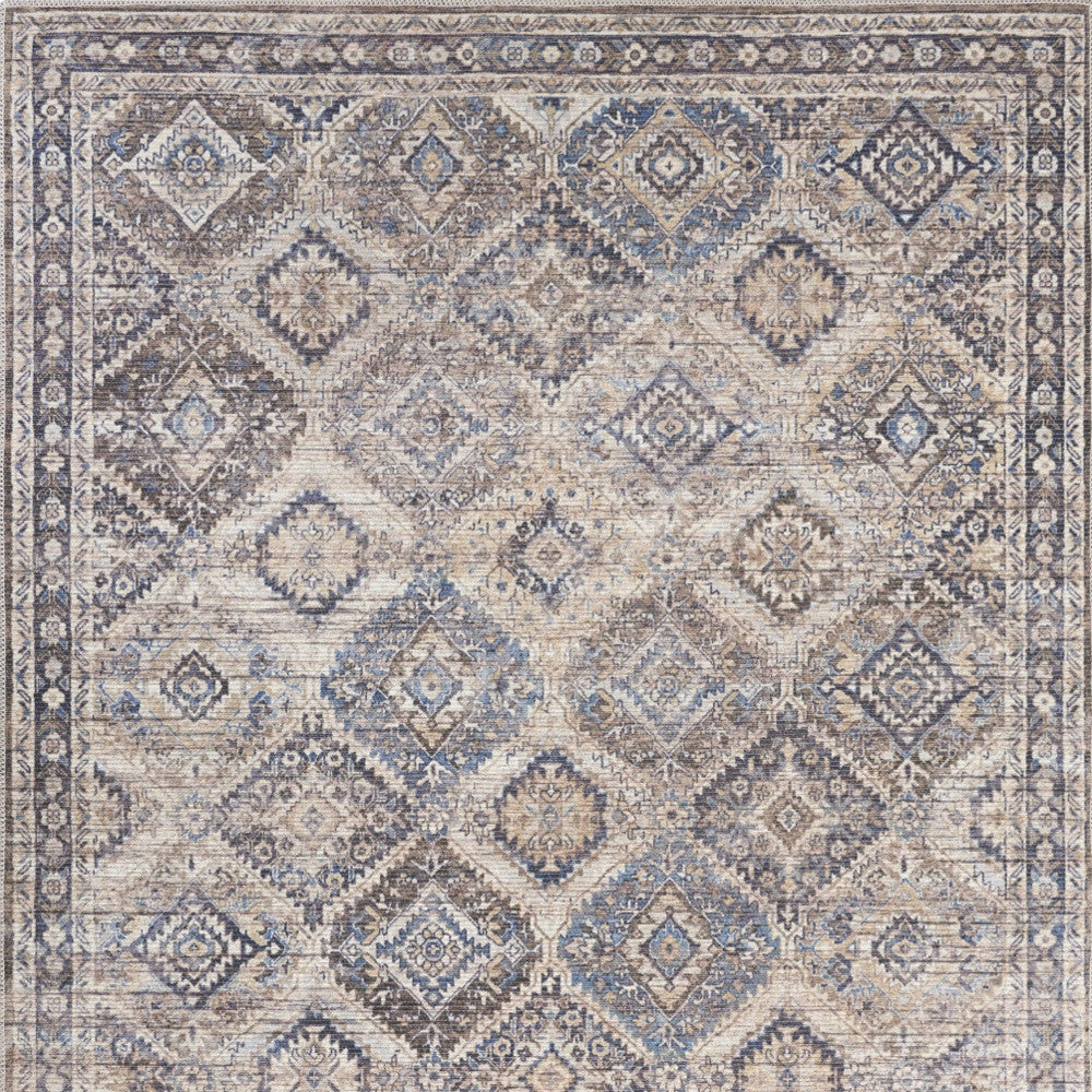 6' X 9' Ivory And Latte Medallion Distressed Washable Area Rug