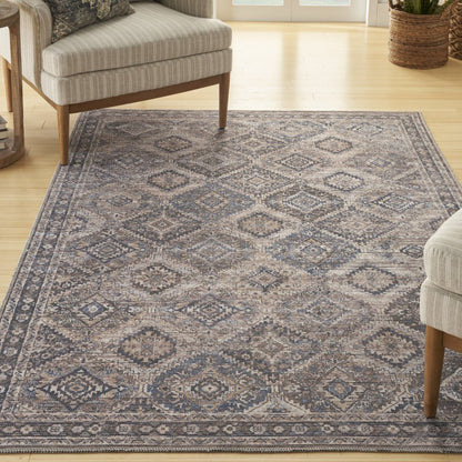 6' X 9' Ivory And Latte Medallion Distressed Washable Area Rug