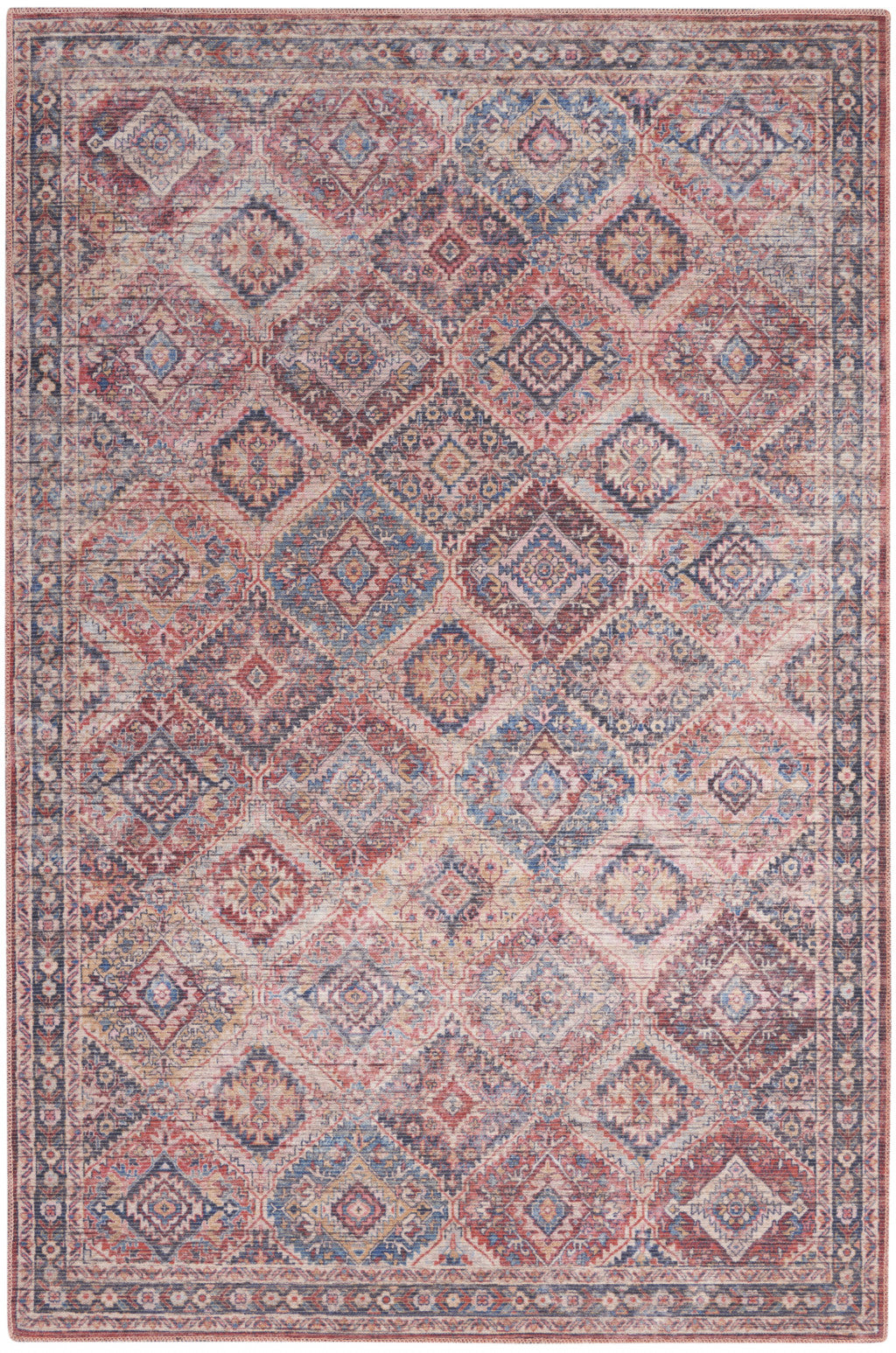 6' X 9' Multicolor Medallion Distressed Washable Area Rug