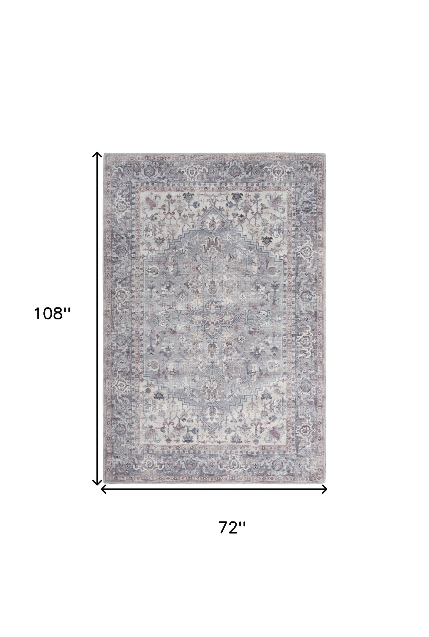 6' X 9' Grey Medallion Distressed Washable Area Rug