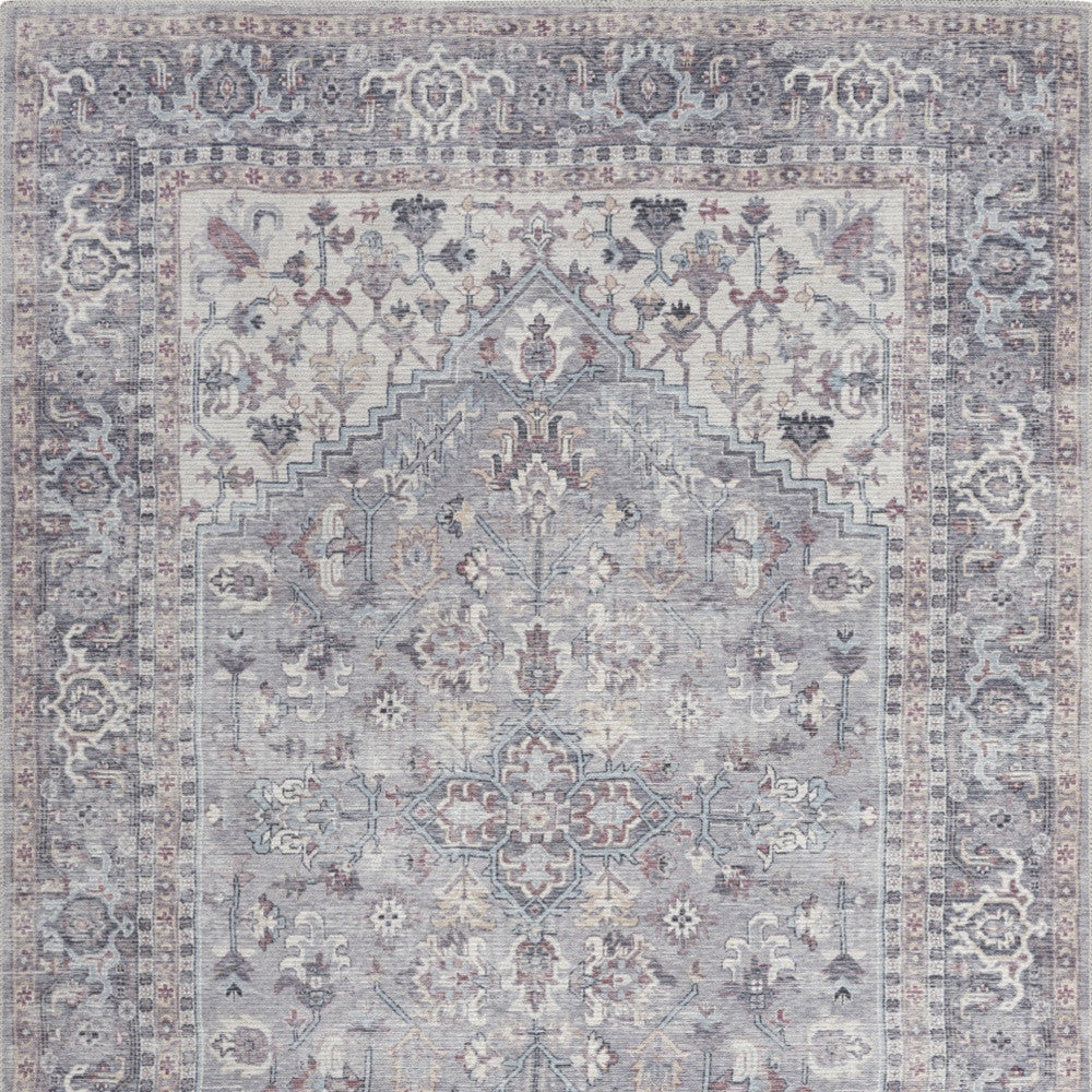 6' X 9' Grey Medallion Distressed Washable Area Rug