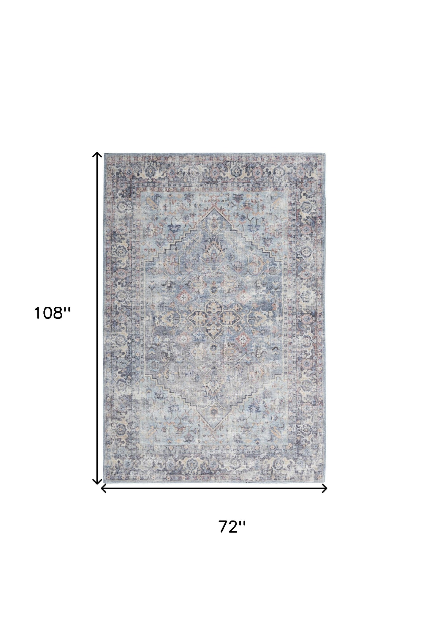 6' X 9' Light Grey And Blue Medallion Distressed Washable Area Rug