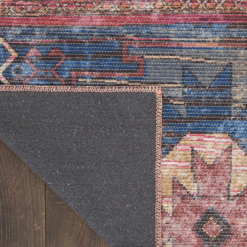 6' X 9' Blue And Pink Southwestern Distressed Washable Area Rug