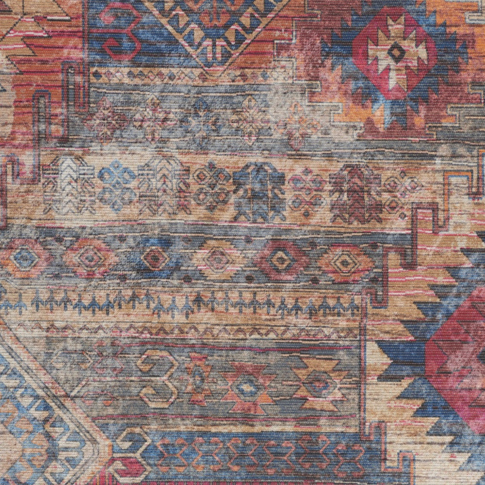 6' X 9' Multicolor Southwestern Distressed Washable Area Rug