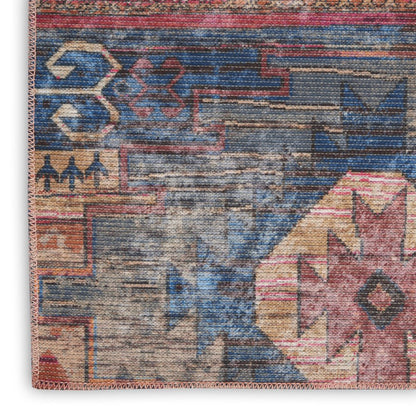 6' X 9' Blue And Pink Southwestern Distressed Washable Area Rug