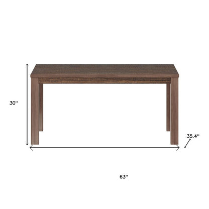Rectangular espresso solid wood dining table with straight block legs; 35 in long, 30 in high, 35.4 in deep.