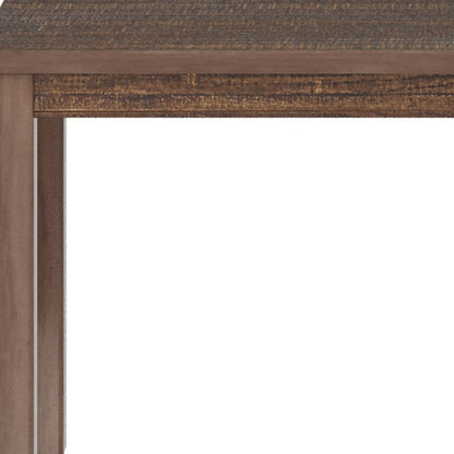 Brown wood frame with vertical post and slim metal track, rustic cabinet door detail.