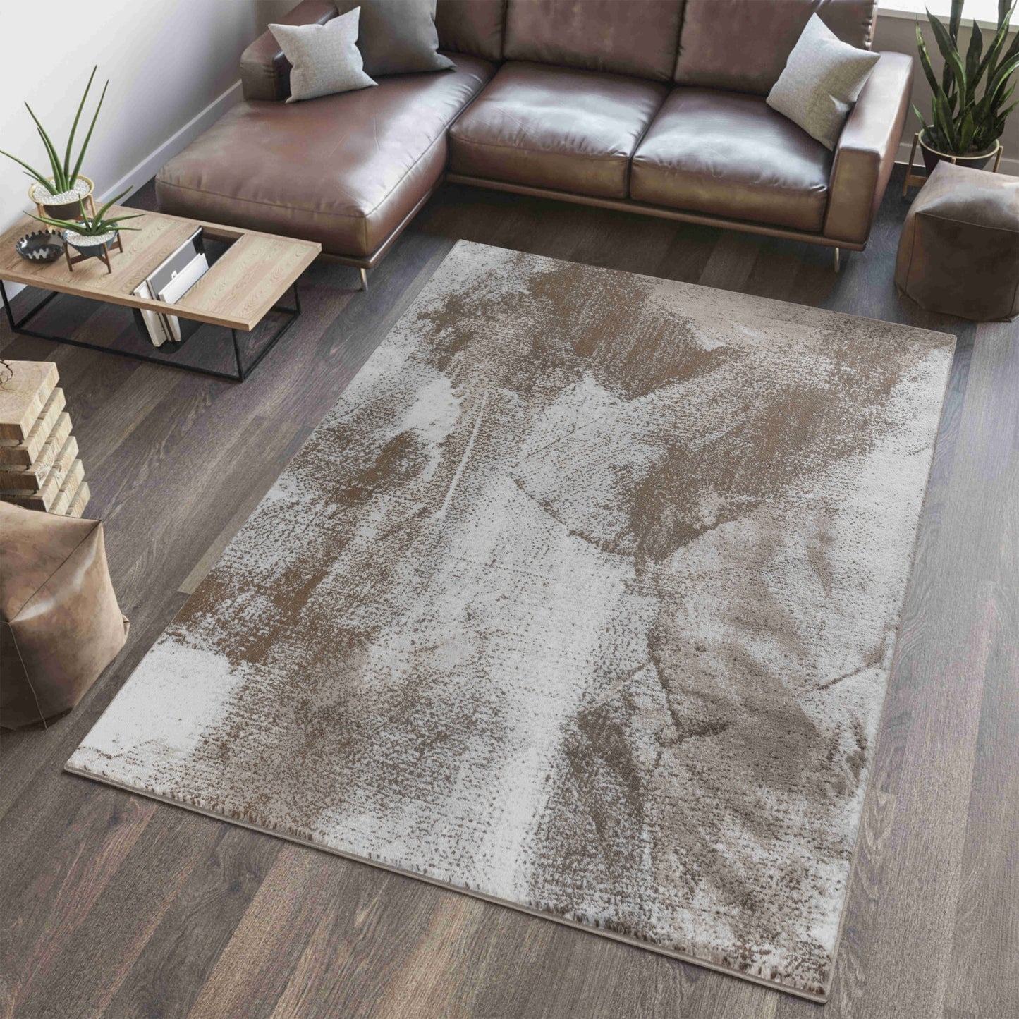 7' X 10' Brown Abstract Area Rug