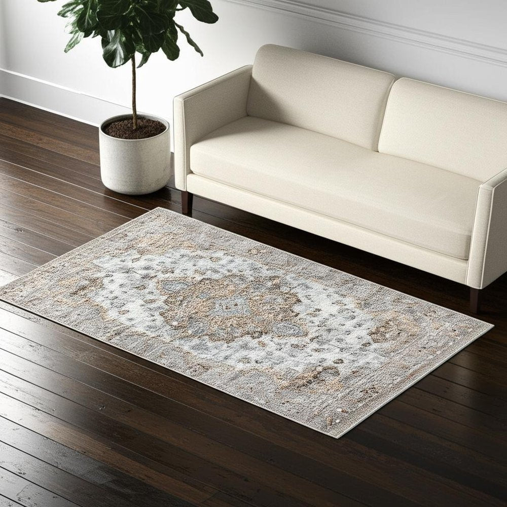 5' X 8' Brown Oriental Area Rug