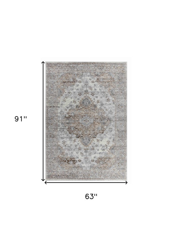 5' X 8' Brown Oriental Area Rug