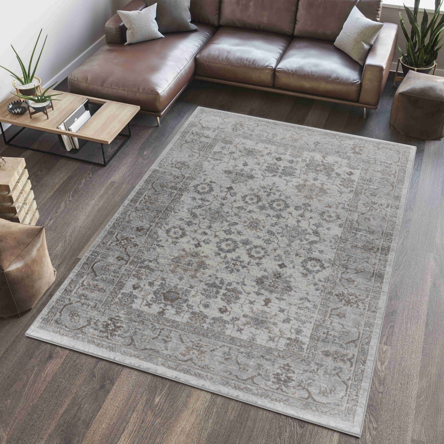 4' X 6' Grey Oriental Area Rug