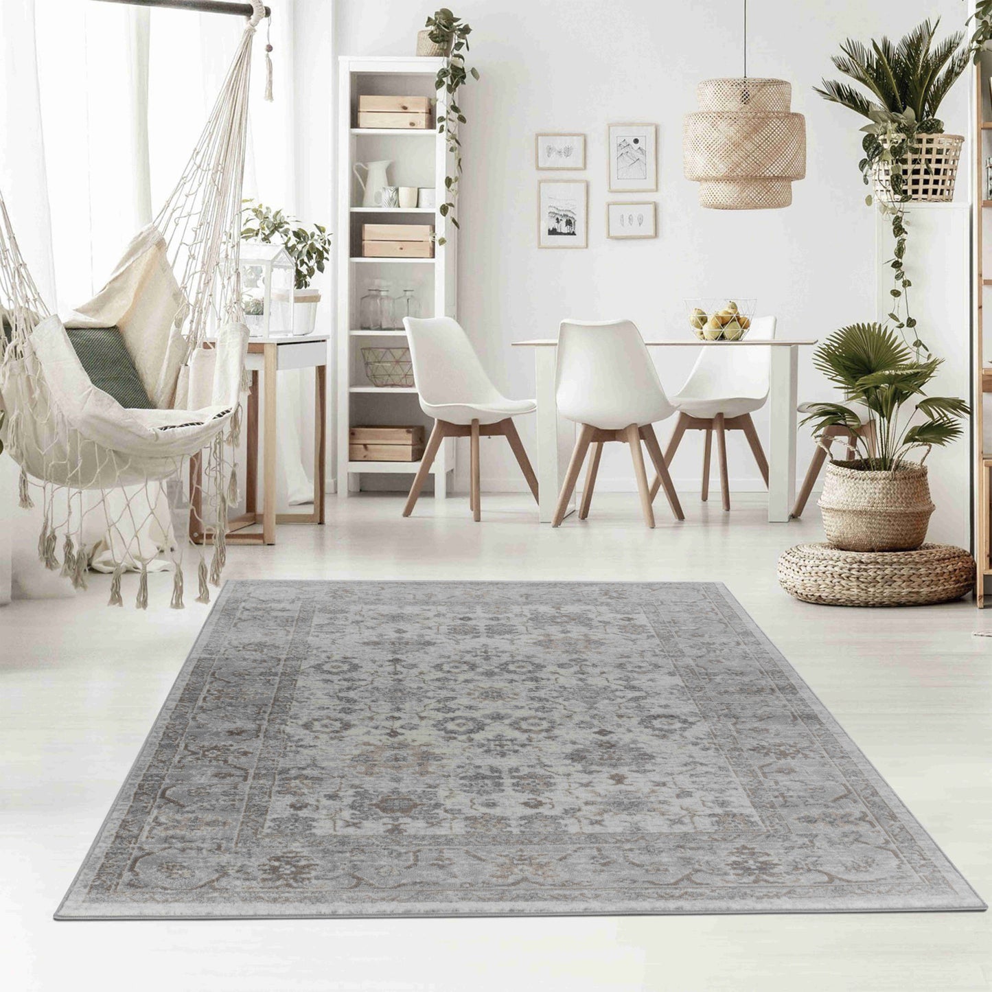 4' X 6' Grey Oriental Area Rug