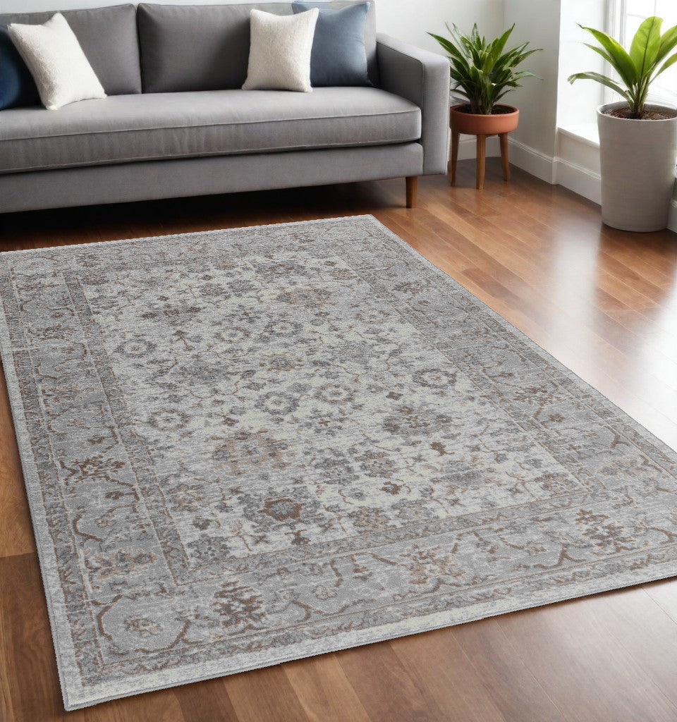 5' X 8' Grey Oriental Area Rug