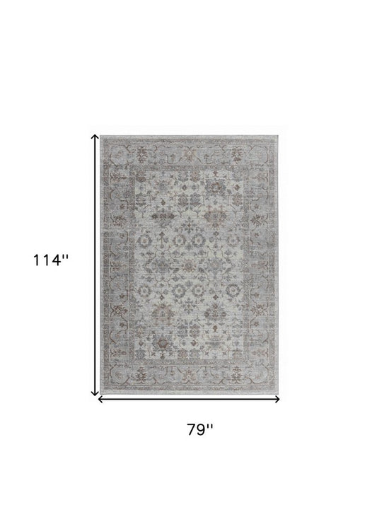 7' X 10' Grey Oriental Area Rug